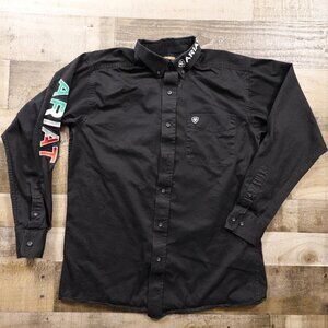 Ariat Team Logo Fitted Button-Up Shirt Men’s Large Black Long Sleeve Western
